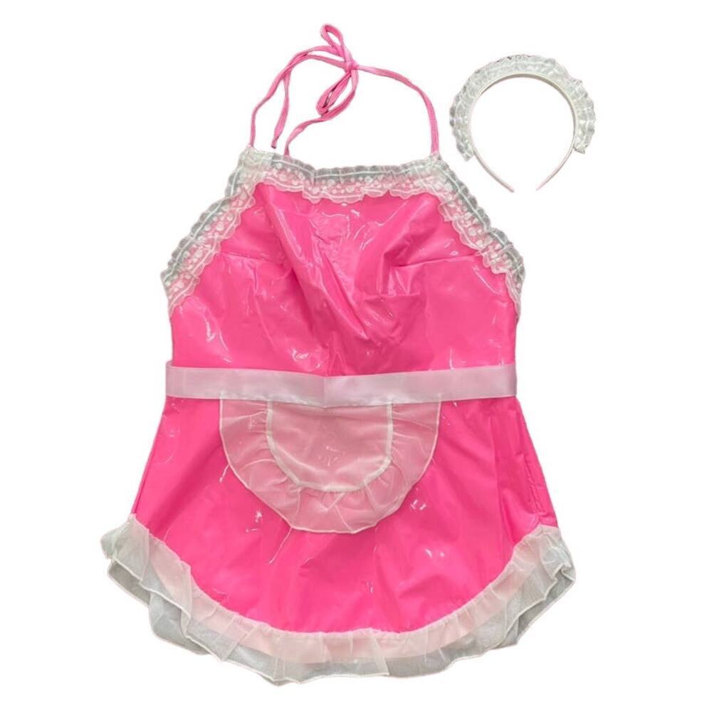 SHEIN Hot Pink Ruffled Apron Dress with White Trim